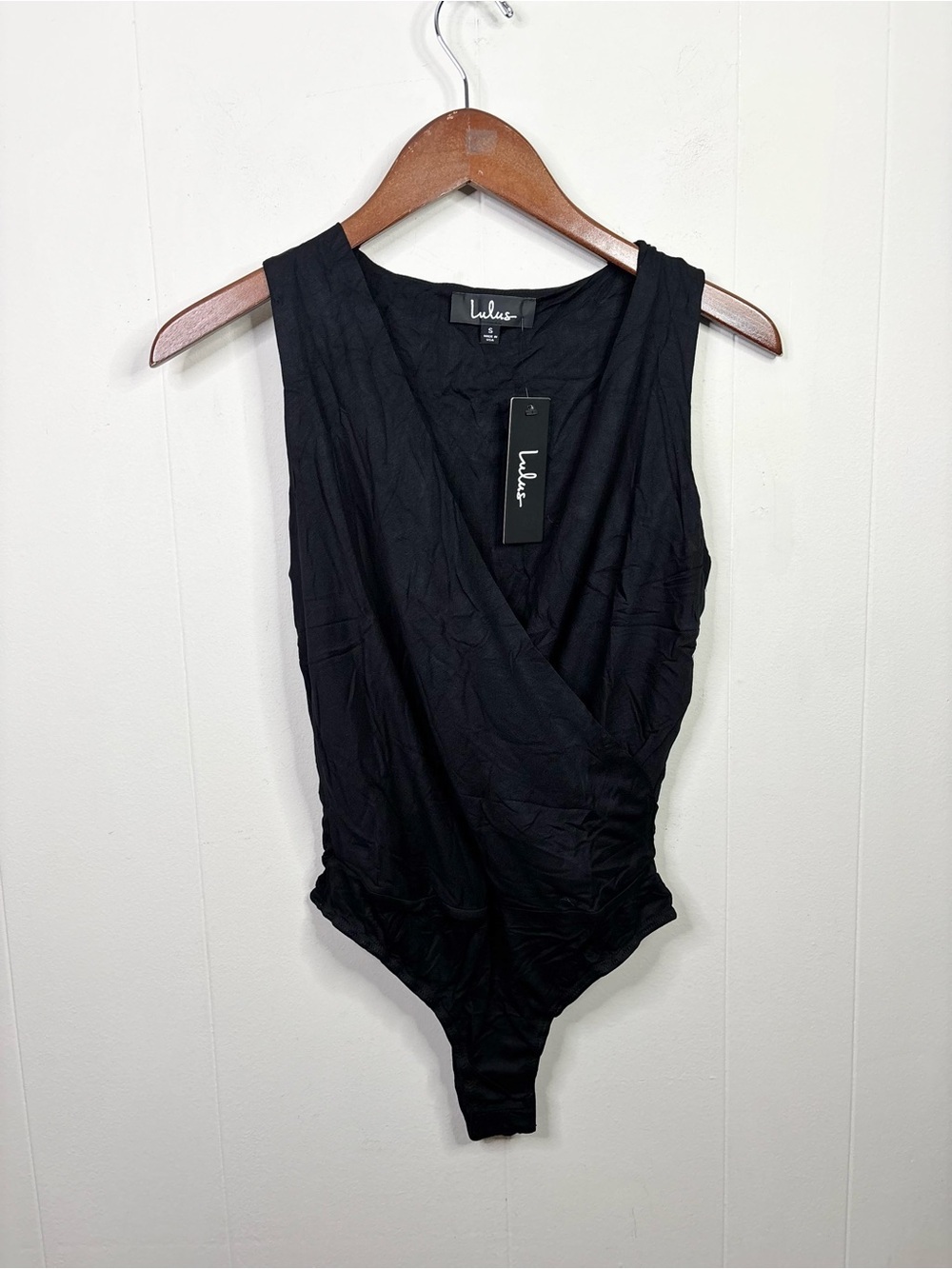 Lulus black sleeveless faux wrap soft stretchy bodysuit size SM new smoothing